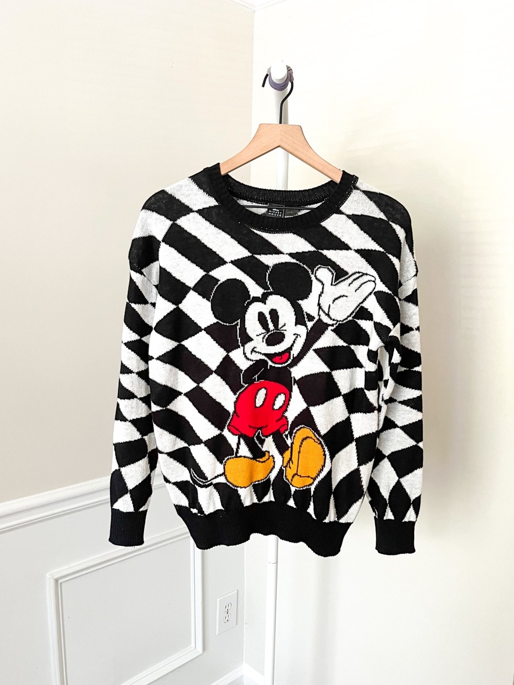 DISNEY Mickey Mouse Retro Inspired Pullover Sweater Checkered Women’s Small